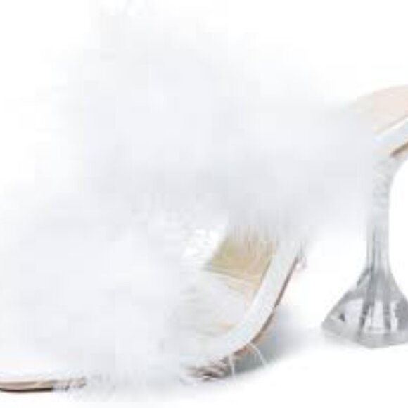 Heiyom Fluffy Feather Clear Heel Sandals - Picture 3 of 9